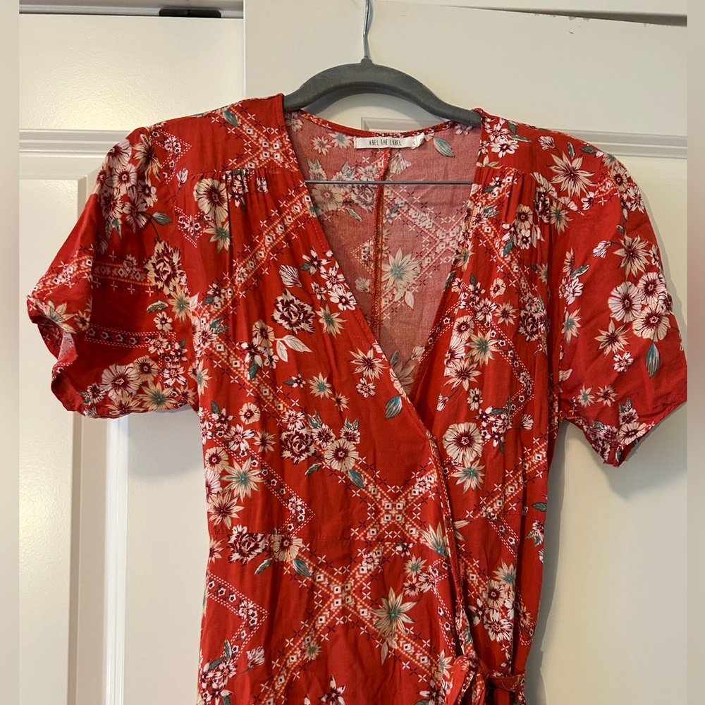 Anthropologie Red Floral Wrap Dress - Picture 3 of 6